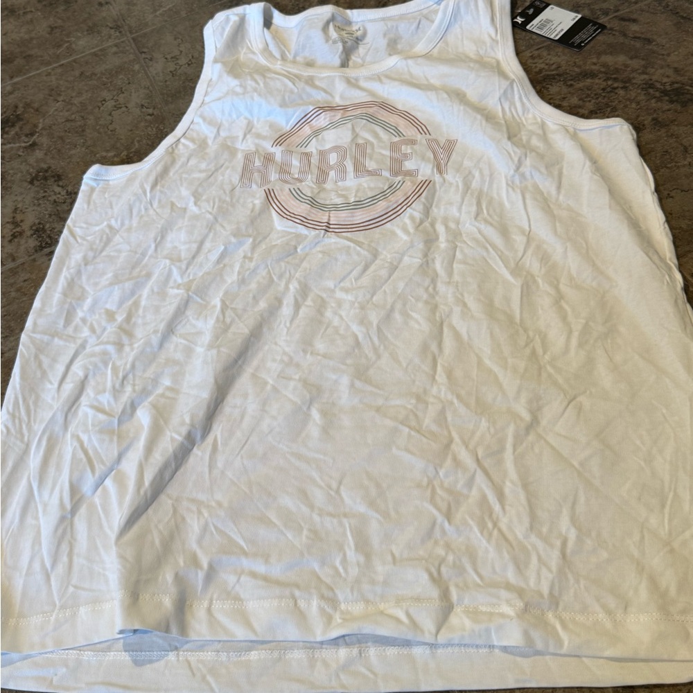 Hurley White Logo Tank Top with Subtle Pastel Accent